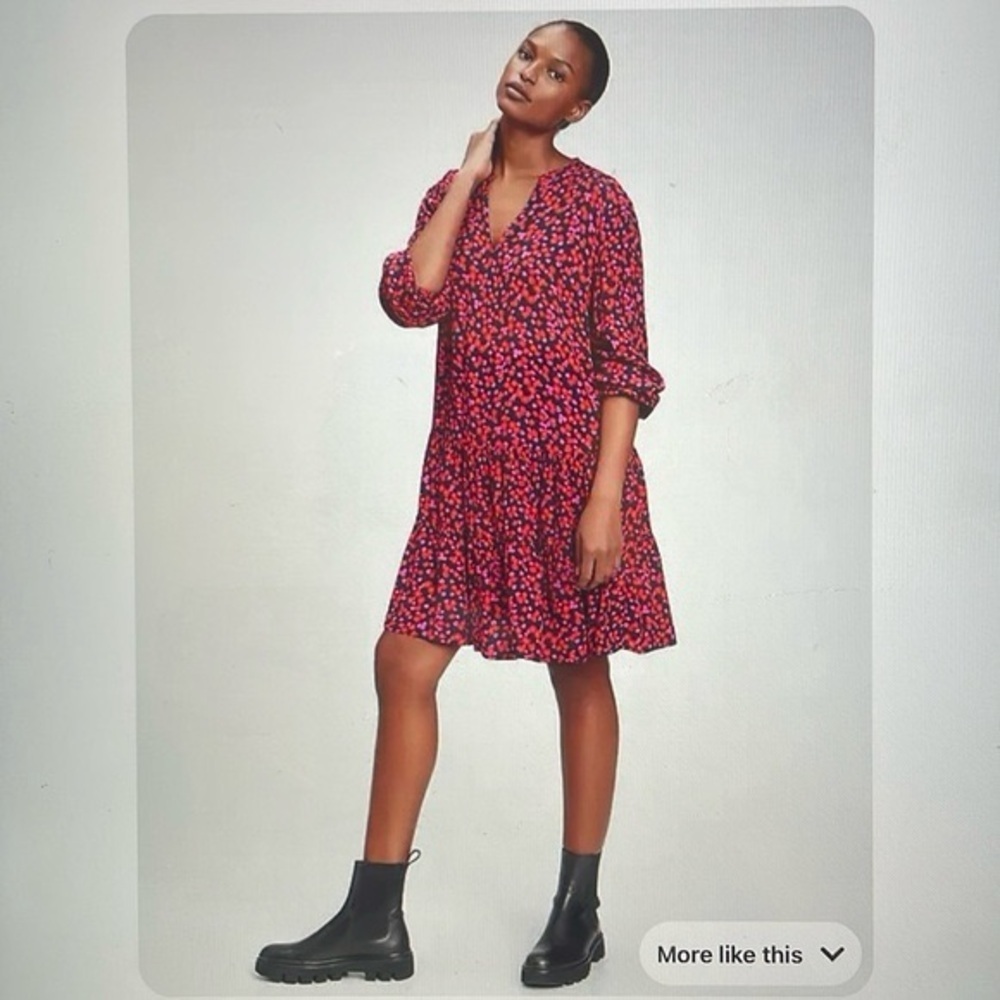 GAP | Tiered Long Sleeve Floral Mini Dress Red Purple Navy Women's Size XS